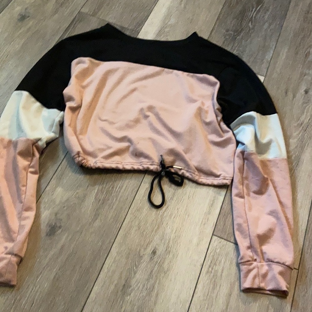 pink white and black crop top
